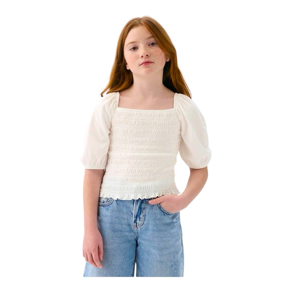 GAP Girls Smocked Top, White, Size Small 6/7, White, NEW